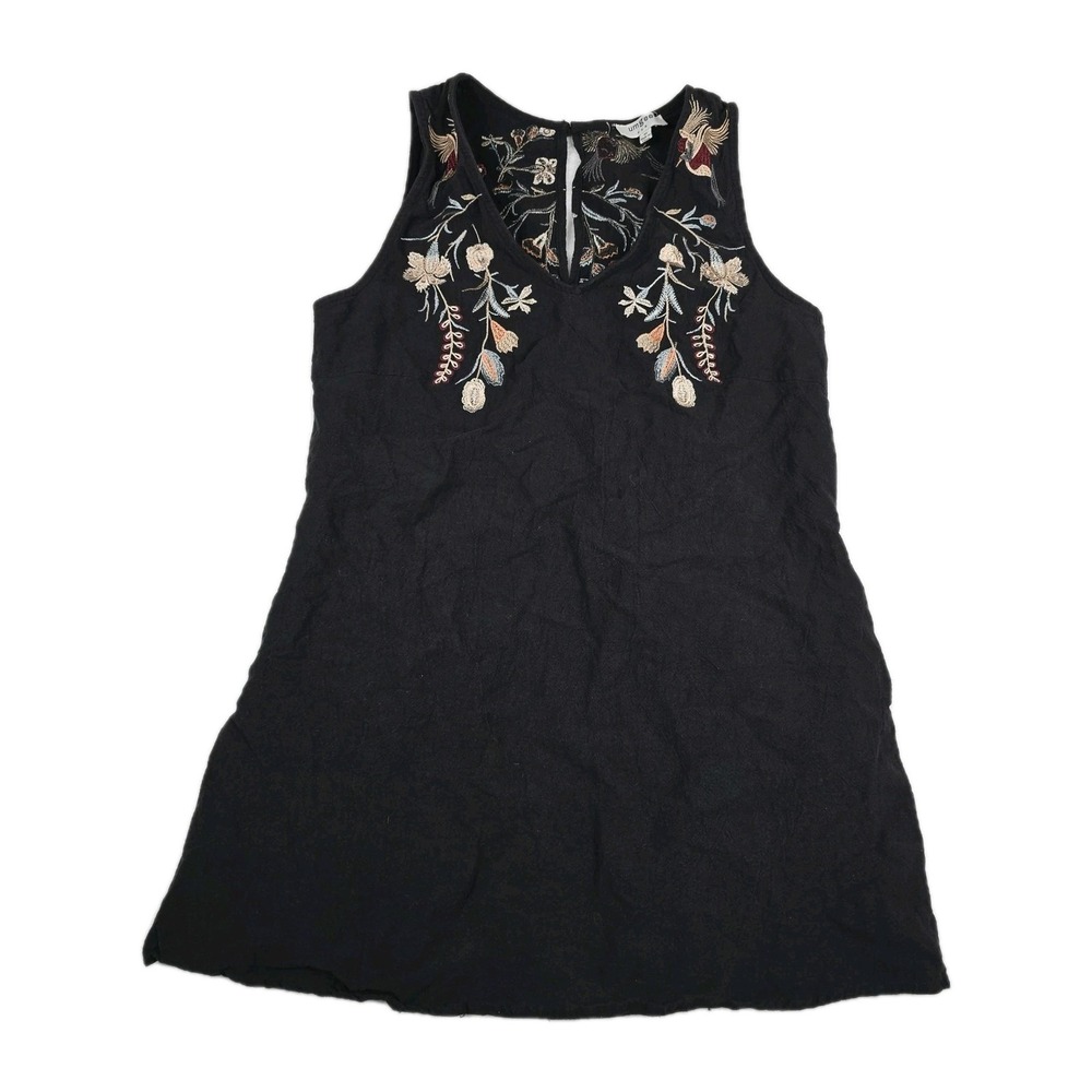 Umgee USA Womens Black Embroidered Floral Bird V-Neck Sleeveless Dress Size M